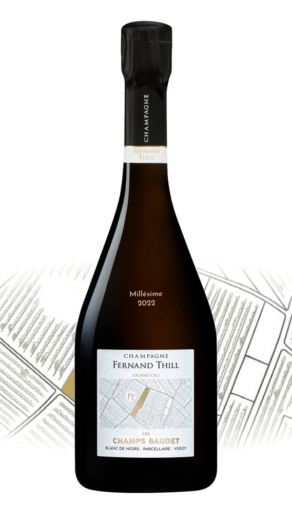 Bouteille de Champagne Fernand Thill Les Champs Baudet sur le plan cadastral de la parcelle à Verzy